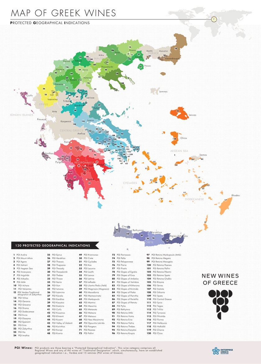 Map of greek wines PGI Cinque wine bar