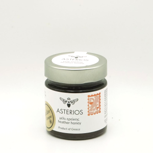 A jar of Raw Unfiltered Monovarietal Greek Erica Honey from Cinque Selections.