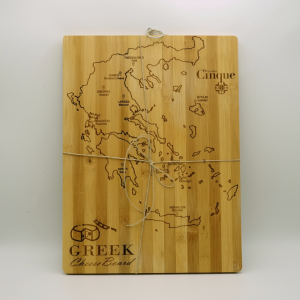 Cinque's Big Cheese Wooden Board with Greek Map Carving