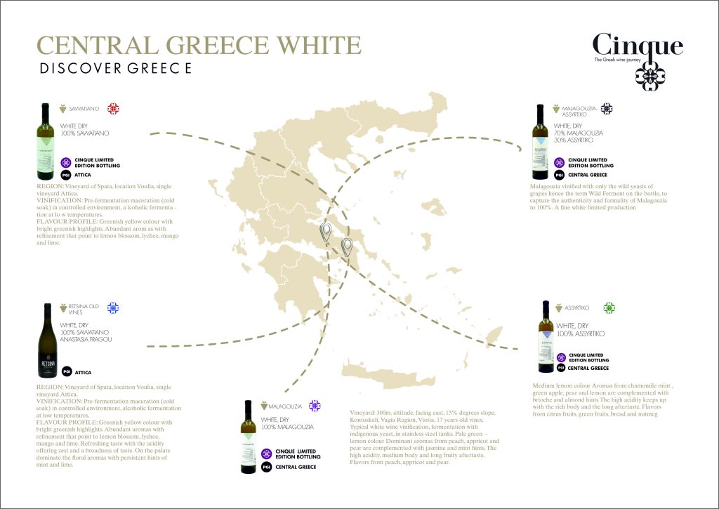 Cinque Wine Tasting Map Central Greece White x5
