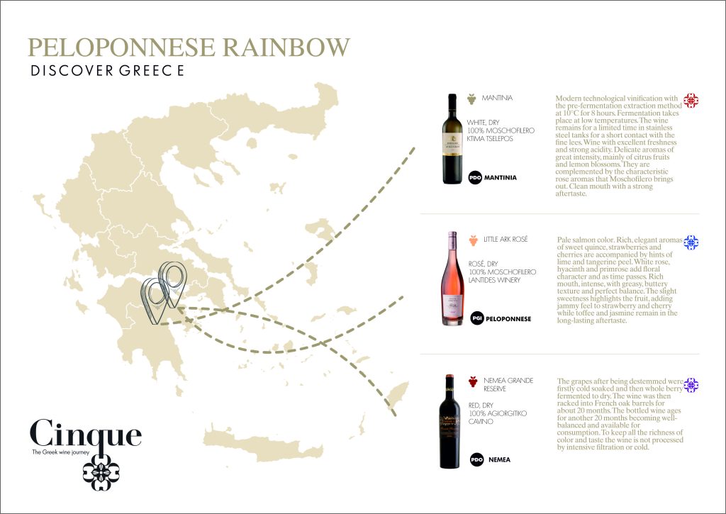 Cinque Wine Tasting Map Peloponnese Rainbow x3